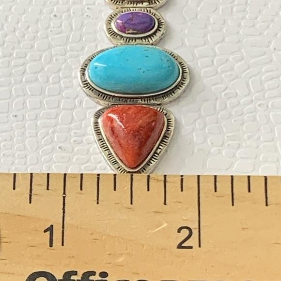 Designer NF 925 Sterling Silver Multicolor Stone Pendant  Necklace - 18” - Picture 11 of 13